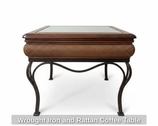 Wrought Iron and Rattan Coffee Table