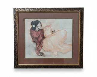 R.C. Gorman Lithograph Woman with Pink Skirt and Light Blue Blouse
