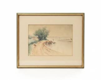 Vintage Coastal Landscape Watercolor Painting B