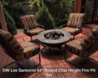 OW Lee Santorini Round Chat Height Fire Pit Set