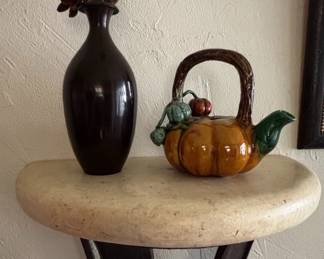 Ceramic Pumpkin Teapot and Bud Vase Set