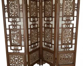 Midth Century Chinese Rosewood FourPanel Carved Wood Room Divider