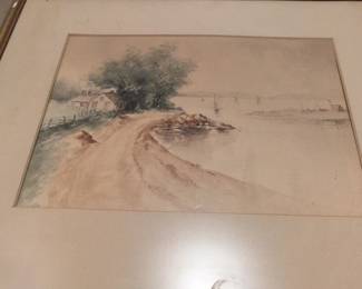 Vintage Coastal Landscape Watercolor Painting B second image