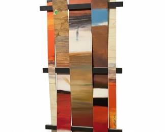 Contemporary Abstract Wood Panel Wall Art with Totem Elements second image