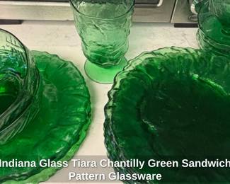 Indiana Glass Tiara Chantilly Green Sandwich Pattern Glassware