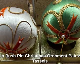 Satin Push Pin Christmas Ornament Pair with Tassels