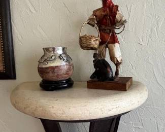 Vintage Mexican Folk Art Paper Mache Farmer Figure and SilverOverlay Pottery Vase second image