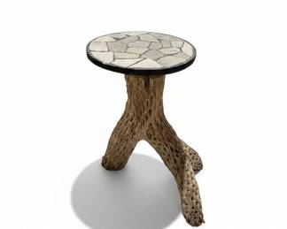 Southwestern Cholla Cactus Wood and Stone Mosaic Side Table
