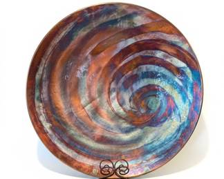 FlamePainted Copper Spiral Wall Art Plate Signed So
