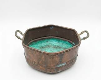 Vintage HandHammered Copper Hexagonal Sink Basin with Handles