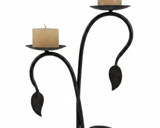Vintage Wrought Iron Scrollwork Double Candle Holder