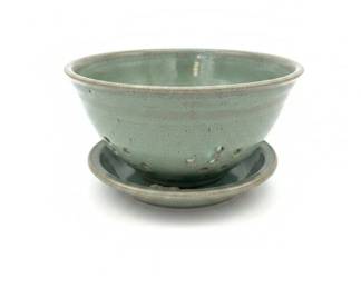 Handmade Ceramic Berry Bowl with Drip Saucer