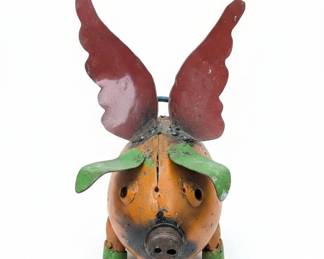 Handmade Recycled Metal Flying Pig Sculpture