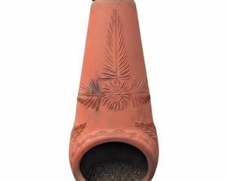 Terracotta Clay Chiminea with Floral Relief