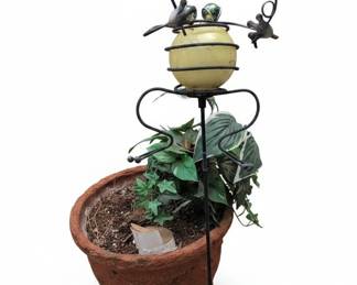 Whimsical Metal Frog and Butterfly Garden Stake with Solar Light
