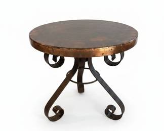 HandHammered Copper Top Side Table with Wrought Iron Base
