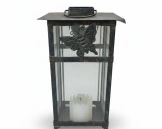 Metal Butterfly Lantern with Ribbed Glass