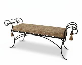 Hollywood Regency Style Wrought Iron Bench with Tassels