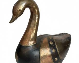 Vintage Brass and Wood Swan Figurine