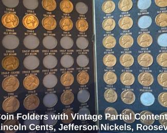 Coin Folders with Vintage Partial Contents Lincoln Cents, Jefferson Nickels, Roosevelt Dimes, Kennedy Half Dollars, Indian Head Cents, Mercury Dimes second image