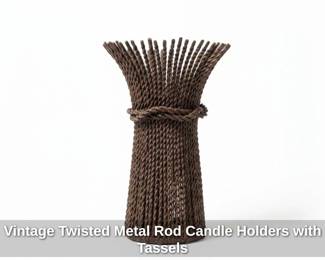 Vintage Twisted Metal Rod Candle Holders with Tassels second image