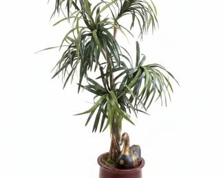 Artificial Dracaena Plant in Red Ceramic Planter with Stand
