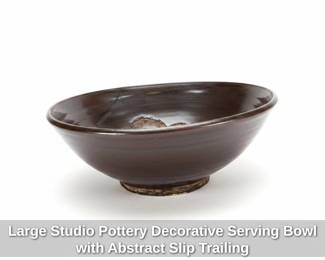 Large Studio Pottery Decorative Serving Bowl with Abstract Slip Trailing