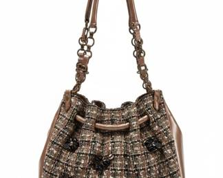 Mary Frances Tweed and Floral Embellished Handbag second image