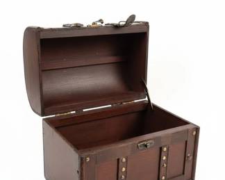 VintageStyle Wood and Faux Leather Storage Chest with Buckle Straps second image