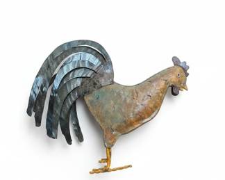 Handcrafted Recycled Metal Rooster Sculpture with Fan Tail