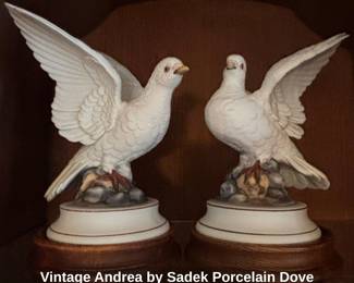Vintage Andrea by Sadek Porcelain Dove Figurines on Wood Bases