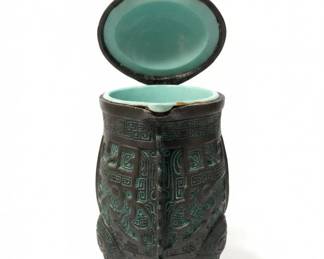 James Mont Style Verdigris Bronze Owl Zun Wine Vessel Reproduction second image