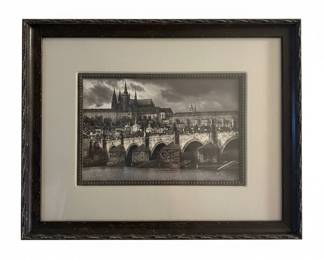 Framed Sepiatone Print of Charles Bridge and St. Vitus Cathedral, Prague