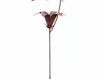 Handcrafted Copper Flower Garden Stake with Bells