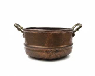 Vintage Hammered Copper Pot with Brass Handles