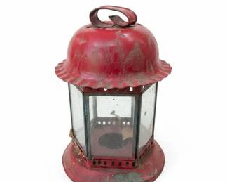 Vintage Red Metal Lantern Candy Container
