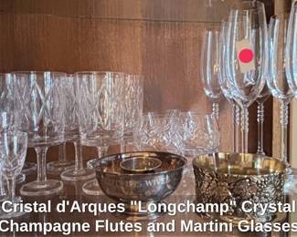 Cristal dArques Longchamp Crystal Champagne Flutes and Martini Glasses