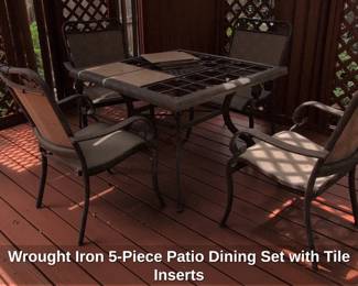 Wrought Iron Piece Patio Dining Set with Tile Inserts