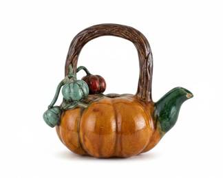 Ceramic Pumpkin Teapot and Bud Vase Set second image