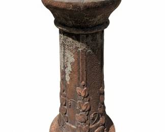 Vintage Cast Stone Birdbath Pedestal with Floral Relief