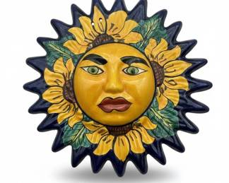 Italian Caltagirone Ceramic Sun Face Wall Plaque