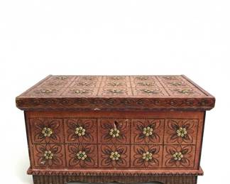 Vintage Indian Sheesham Wood and Brass Inlay Jewelry Box with Floral Pattern