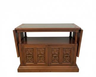 Vintage Spanish Mediterranean Style Cabinet with Carved Doors
