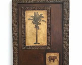 Tropical Jungle Motif Decorative Wall Plaque with Monkey and Elephant