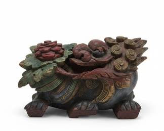 Pair of Vintage Chinese Carved Wooden Foo Dog Sculptures