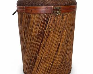 Vintage Woven Bamboo and Rattan Hamper with Domed Lid