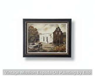 Vintage Mission Espada Oil Painting by Ello