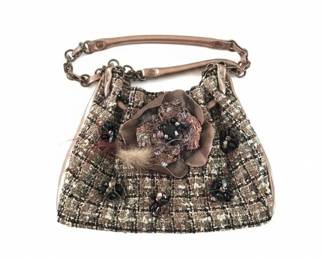 Mary Frances Tweed and Floral Embellished Handbag