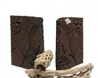 Vintage HandCarved Wooden Textile Printing Blocks with Cholla Wood Accent