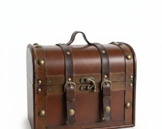 VintageStyle Wood and Faux Leather Storage Chest with Buckle Straps